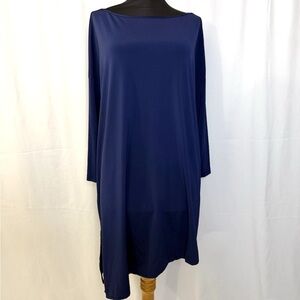 Lafayette 148 Blue Knit Asymmetric Hem Top - Size Large